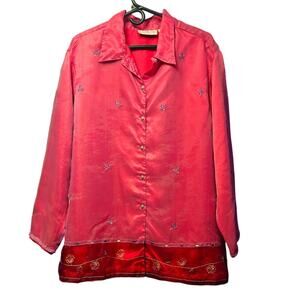 Lemon Grass hot pink embroidered button down shirt size 20w